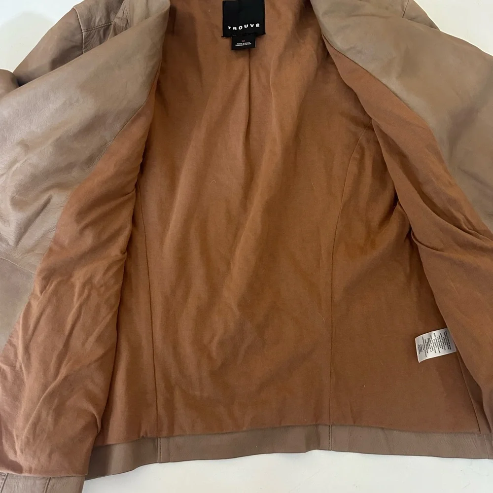 trouvé Brown Carmel Buttery Leather Moto Ribbed Asymmetrical Jacket M*SPOTS*‎